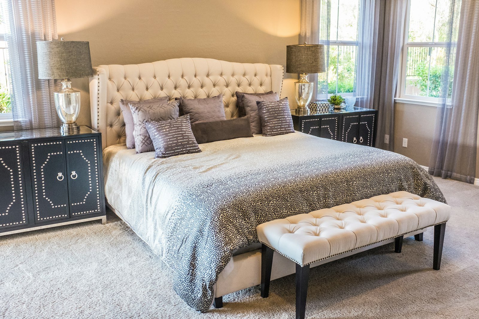 A bedroom with a lower ceiling line.